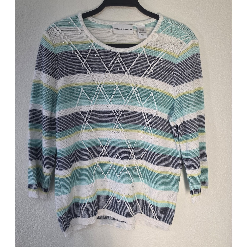 Alfred Dunner Women Striped Pullover Sweater Size S Multicolor Long Sleeve
